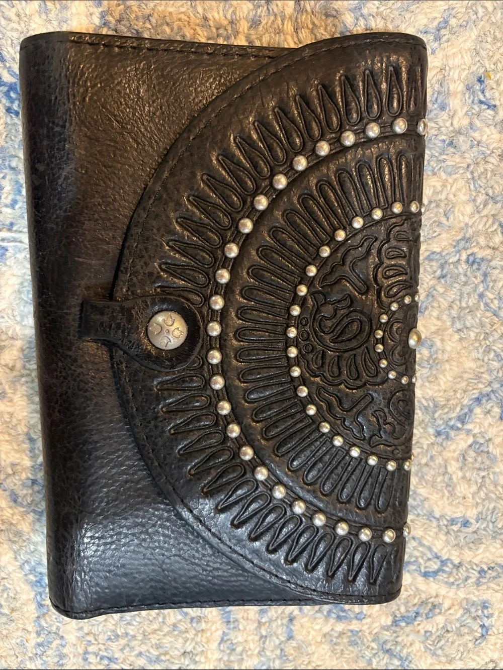 Patricia Nash Black Embossed Leather Wallet with Stud Accents